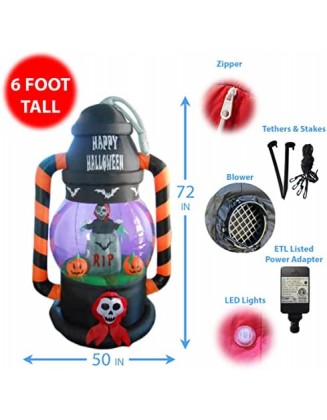 6 Foot Tall Halloween Inflatable Lantern with Skeleton Tombstone Pumpkin LED Lights Decor Outdoor Indoor Holiday Decoratio...