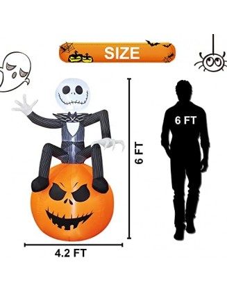 6 Ft Inflatable Halloween Yard Decorations - Outdoor Blow Up Yard Pumpkin Decor - Built-in LED Lights for Outdoor Hallowee...