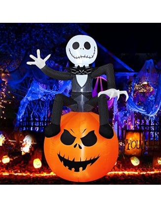 6 Ft Inflatable Halloween Yard Decorations - Outdoor Blow Up Yard Pumpkin Decor - Built-in LED Lights for Outdoor Hallowee...