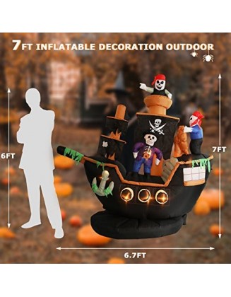 Afirst 7FT Halloween Inflatable Pirate with Ghost Lights Halloween Blow Up Yard Decoration for Outdoor Party Garden Lawn