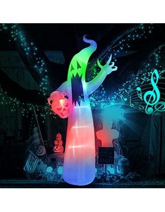 12 Feet Halloween Giant Ghost Inflatable with Scary Sound Infrared Voice Sensor Prompter, Tall Spooky Colorful Flashing Le...