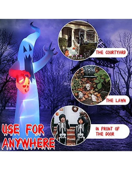 12 Feet Halloween Giant Ghost Inflatable with Scary Sound Infrared Voice Sensor Prompter, Tall Spooky Colorful Flashing Le...