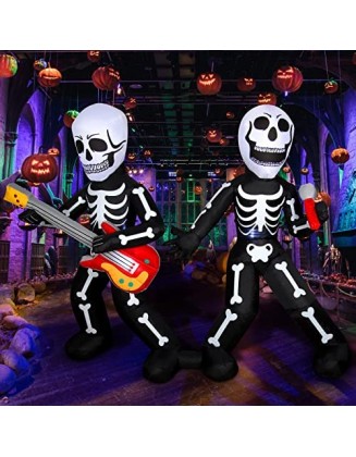 6.4 FT Halloween Inflatable Outdoor Skeleton Rock Band, Blow Up Yard Decoration Clearance with Built-in LEDs Halloween Sku...
