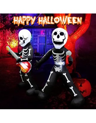 6.4 FT Halloween Inflatable Outdoor Skeleton Rock Band, Blow Up Yard Decoration Clearance with Built-in LEDs Halloween Sku...