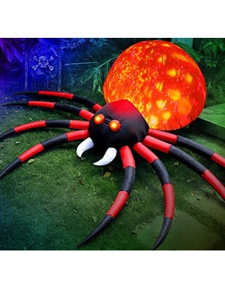 8 FT Halloween Inflatable Spider Outdoor Decorations for Yard, Giant Crawling Spider with LED Flame, Large Creepy Spider P...