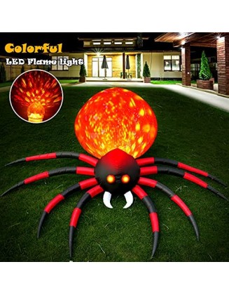 8 FT Halloween Inflatable Spider Outdoor Decorations for Yard, Giant Crawling Spider with LED Flame, Large Creepy Spider P...