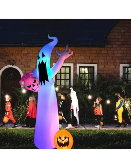 12Ft Halloween Inflatables Giant Ghost with Colors Changing LED Lights, Halloween Decorations Outdoor Blow Up with Sandbag...