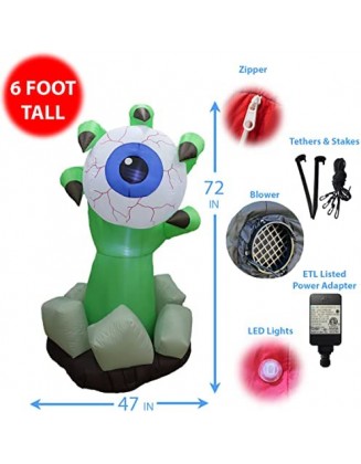 6 Foot Halloween Inflatable Monster Hand with Eyeball LED Lights Decor Outdoor Indoor Holiday Decorations, Blow up Lighted...