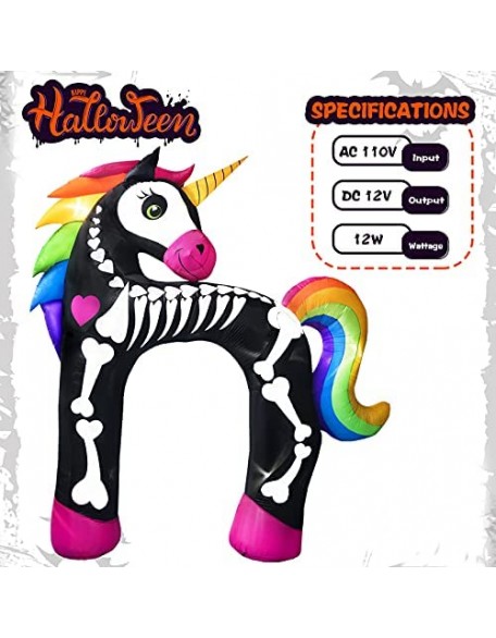 11 Ft Halloween Inflatable Unicorn Arch Rainbow Skeleton LED Light Blow up Horse Pegasus Archway Carnival Holiday Outdoor ...