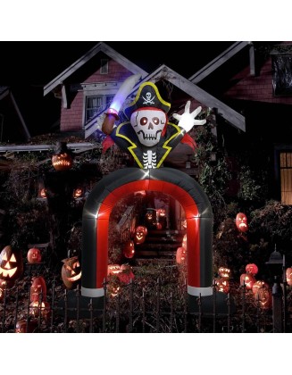 10FT Halloween Inflatable Pirate Skull Archway Outdoor, Blow up Haunted Arch with Build-in LEDs, Halloween Outdoor Garden Lawn Yard Party Decorations