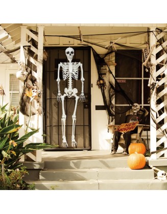 5.4Ft Halloween Skeleton, Halloween Life Size Skeleton Full Body Human Skeleton Halloween Decoration, Plastic Skeletons with Movable Joints for Graveyard Prop, Indoor Outdoor Haunted House Party Decor