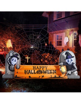 [2023 New] 10FT Large Halloween Inflatable Decorations Skeleton Tombstone Banner, Build-in LED Lights Holiday Blow Up Yard Decoration for Halloween Holiday Party Outdoor，Garden Yard Lawn Decor