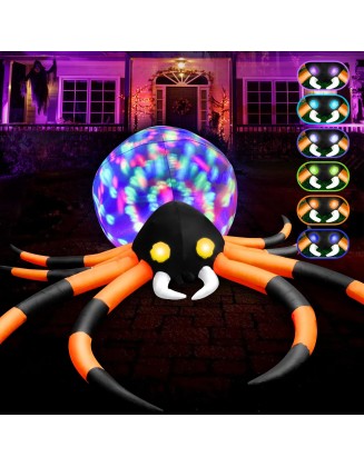 zukakii 12Ft Halloween Inflatables Spider with 7-Colors Changing LED Lights, Halloween Decorations Outdoor Spider with Rotating Lights & Glowing Eyes, Large Creepy Spider Props for Yard Garden Decor