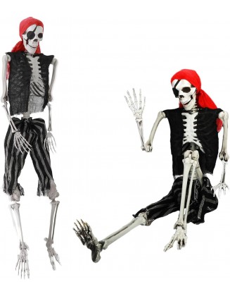 5.4FT Halloween Skeletons, Life Size Skeleton for Halloween Decoration, Full Body Realistic Human Bones with Posable Joints, Pirate Styling Halloween Pose Skeleton Prop Decoration,2 Pack