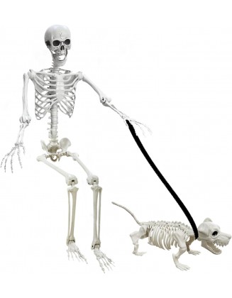 5.4Ft Halloween Life Size Human Skeletons with Dog Skeleton,Poseable Life Size Skeletons Plastic Human Bones with Movable Joints for Halloween Decoration