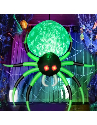 8 FT Halloween Inflatable Spider Decorations, Blow Up Hanging Spider Outdoor Decorations with LED Rotating Flame, Giant Green Spider for Windows Roof Gates Halloween Party Garden Yard Lawn Patio Doors