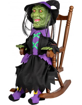 16 Inch Animated Rocking Witch in Chair Halloween Decoration Prop Animated Halloween Funny-Toys Lights and Sound