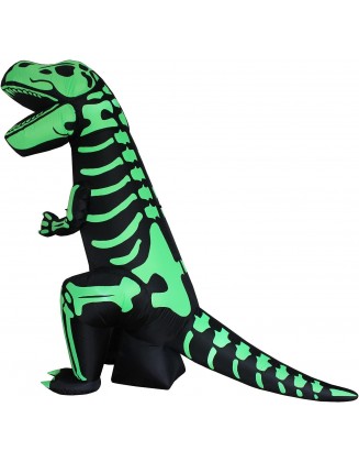 8 Foot Tall Halloween Inflatable Green Skeleton Dinosaur Tyrannosaurus T-Rex Lights Outdoor Indoor Holiday Decorations, Blow Up LED Lighted Yard Decor, Giant Lawn Inflatables for Home Family Party