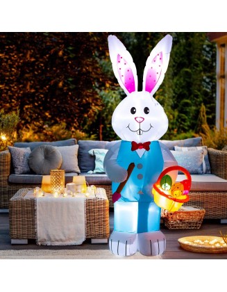 8FT Easter Inflatable Basket Eggs and Bunny- Cute Fun Holiday Blow up Party Decorations for Indoor Outdoor Yard Lawn Garden Photo Prop with LED Lights