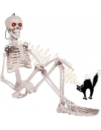 3FT Halloween Hanging Skeleton Small-size Halloween Prop Skull with LED Glowing Eyes and Creepy Shrilling Sound Halloween LED Skeleton Decorations