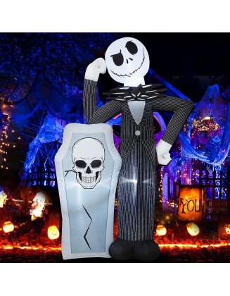 6 Ft Inflatable Halloween Yard Decorations - Outdoor Blow Up Yard Skeleton Tombstone Decor - Built-in LED Lights for Outdoor Halloween Lawn Decor