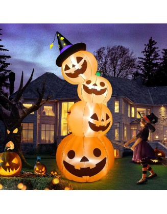 8 Feet Halloween Inflatable Stacked Pumpkins with Build-in LEDs, Kalolary Blow up Halloween Indoor Outdoor Decoration Halloween Pumpkin Lantern Inflatable Yard Lawn Decor for Home Family Holiday Party