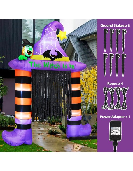 10FT High Halloween Inflatable Shoes Archway, Terror Witch Archway Outdoor Decorations Bats with Red Eyes Build-in LEDs Blow Up for Halloween Party Porch, Garden, Outdoor, Yard, Lawn Decor