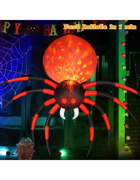 10FT Halloween Inflatables Spider Outdoor Decoration for Yard, Giant Blow Up Crawling Spider with LED Rotating Flame, Large Spider Prop for Halloween Party Garden Lawn Patio Outside House Window Decor