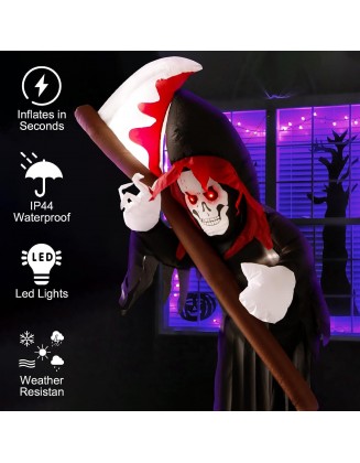 AerWo 6 FT Halloween Inflatables Broke Out from Window, Grim Reaper Inflatable Halloween Window Decorations with LED Lights for Scary Halloween Blow Up Yard Decorations Outdoor,Garden, Lawn Decor