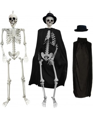 5.4 ft Life Size Skeleton Halloween Poseable Skeleton Full Body Plastic Human Bones with Movable Joint for Halloween Decorations Graveyard Props