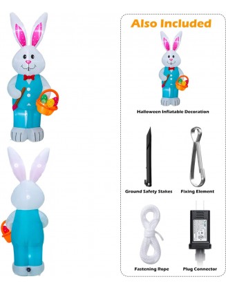 8FT Easter Inflatable Basket Eggs and Bunny- Cute Fun Holiday Blow up Party Decorations for Indoor Outdoor Yard Lawn Garden Photo Prop with LED Lights