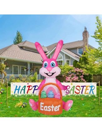 6FT Easter Inflatable Bunny Decorations - Inflatable Easter Bunny with Egg, Easter Blow up Outdoor Yard Decoration Built-in LED Lights for Easter, Holiday, Party, Yard, Garden, Lawn