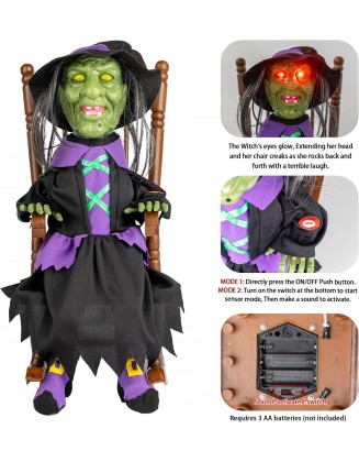 16 Inch Animated Rocking Witch in Chair Halloween Decoration Prop Animated Halloween Funny-Toys Lights and Sound
