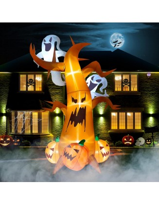 8 Feet Halloween Inflatable Dead Tree with Ghost Pumpkins Kalolary Blow up LED Light Dead Tree for Halloween Outdoor Indoor Holiday Decorations Yard Lawn Decor for Home Family Halloween Party