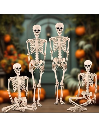 4 Pcs Halloween Skeleton Decoration Poseable Skeleton Full Size Halloween Skeleton Plastic Skeleton with Movable Posable Joints for Hanging Halloween Outdoor Yard Garden Lawn Party Decor (3 ft)