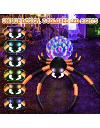 zukakii 12Ft Halloween Inflatables Spider with 7-Colors Changing LED Lights, Halloween Decorations Outdoor Spider with Rotating Lights & Glowing Eyes, Large Creepy Spider Props for Yard Garden Decor