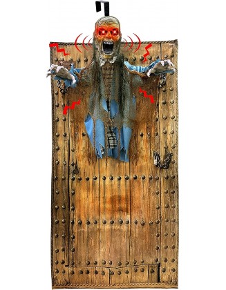 [ Hanging Door  ] 76'' Halloween Outdoor Decorations Animatronic Zombie Ghost with Light Up Red Eye Shake Effect, Creepy Sound Activated Halloween Posable Haunted House Prop for Front Door Decor