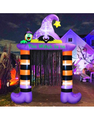 10FT High Halloween Inflatable Shoes Archway, Terror Witch Archway Outdoor Decorations Bats with Red Eyes Build-in LEDs Blow Up for Halloween Party Porch, Garden, Outdoor, Yard, Lawn Decor
