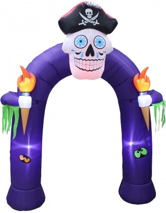 8 Foot Tall Halloween Inflatable Pirate Skull Archway with Color Changing LED Lights Outdoor Indoor Holiday Decorations, Blow up Lighted Yard Decor, Lawn Inflatables Home Family Outside