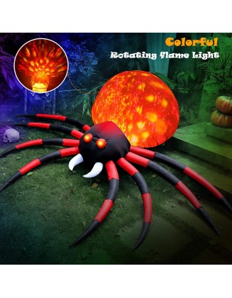 10FT Halloween Inflatables Spider Outdoor Decoration for Yard, Giant Blow Up Crawling Spider with LED Rotating Flame, Large Spider Prop for Halloween Party Garden Lawn Patio Outside House Window Decor