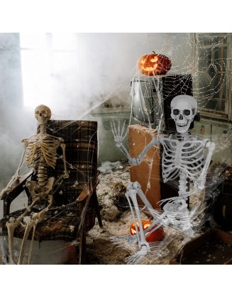 65 Inches Halloween Decoration Skeleton Skeleton Decor Life Size Halloween Outdoor Posable Decorations Full Body Halloween Skeleton (White, 545)