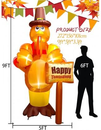 9FT Thanksgiving Turkey Inflatable with LED Light, Kalolary Fall Turkey Blow up Inflatable Thanksgiving Day Outdoor Decoration Autumn Lawn Yard Inflatable for Harvest Day Home Thanksgiving Party