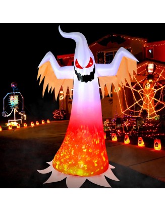 8 FT Christmas Inflatables Outdoor Decorations, Blow up Yard Decor, Spooky Horror Evil with Blinking Red Eyes Built-in LED Flame Lights for Home Holiday Party Balcony Garden Patio Lawn Outside