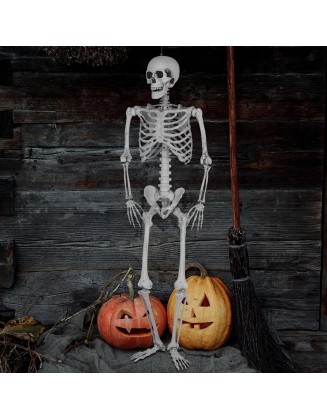5.4 Ft Life-Size Halloween Skeleton with Red Eyes and Creepy Sounds, Halloween Human Skeleton Full Body Bones with Movable Joints for Halloween Props Spooky Party Decoration (With Light and Sound)