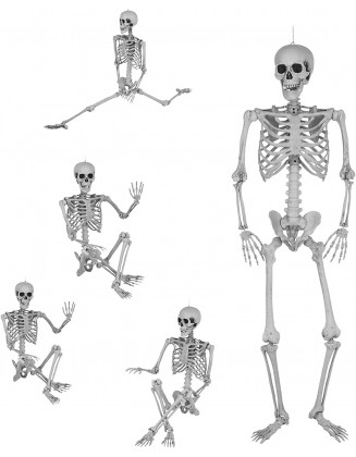 2023 Skeleton Halloween Life Size, 5.4 Ft Full Body Skeleton Hanging Skeleton Poseable Halloween Decor with Seven Movable Joints Ceiling for Halloween Prank Themes Props Spooky Party Decoration