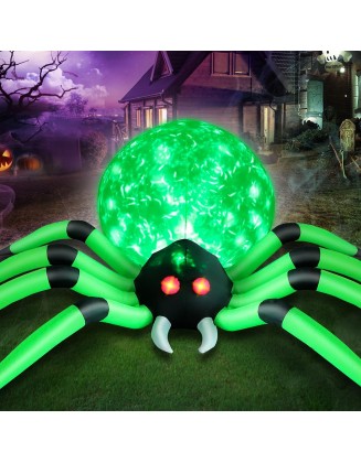 10 FT Halloween Inflatable Spider Outdoor Decorations for Yard, Blow Up Halloween Decorations Spider Built-in Fire Flame LED Lights, Scary Green Spider for Party Garden Lawn Porch Holiday Room Decor
