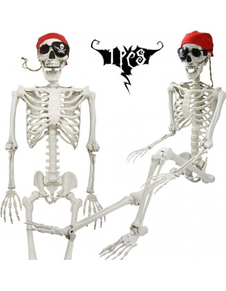 5.4Ft/165cm Skeleton Halloween Decor, Posable Poseable Human Pirate Skeletons, Full Size Life Size Skeleton with Movable Joints for Halloween Party Yard Lawn Outdoor Haunted House Decor