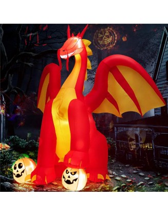 10 ft. Inflatable Giant Animated Fire Dragon Outdoor Halloween Decor with Lights