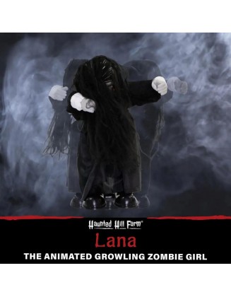 26 in. Lana the Animated Growling Zombie Girl, Indoor or Covered Outdoor Halloween Decoration, Battery Operated