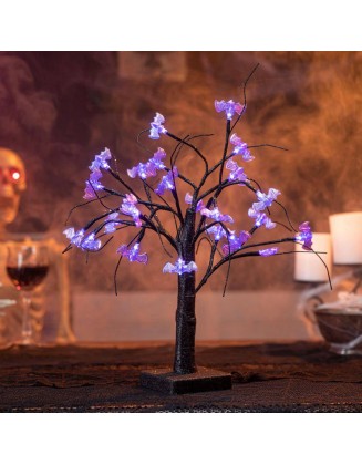 1.5 ft. Purple Bat Glitter LED Spooky Tree, Indoor Outdoor Halloween Decoration Yard Home Costumes Parties